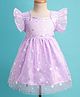 Saka Designs Satin Woven Frill Sleeves Party Dress With Glitter Star Print - Mauve