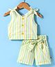 Dew Drops Poplin Woven Sleeveless Striped Top & Shorts Co-Ord Set - Light Green