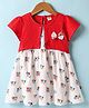 Dew Drops Poplin Woven Half Sleeves Text Printed Frock with Attached Shrug & Bow Applique - Red & Offwhite