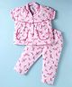 Dew Drops Poplin Half Sleeves Night Suit with Floral Print - Pink