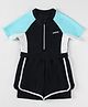 Pine Kids Half Raglan Sleeves Legged Swimsuit With Color Block Design - Black