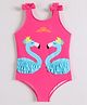 Babyhug Sleeveless V Cut Swimsuit Flamingo Print and Bow Detailing - Fuschia
