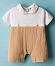 ToffyHouse Cotton Knit Half Sleeves Romper with Stripes - Beige & White