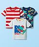 Babyhug Cotton Knit Half Sleeves T-Shirt With Stripes And Dino Print Pack Of 3 - Navy Blue & Red