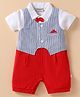 Wonderchild Half Sleeves Striped Romper With Attached Bow - White Blue & Red