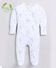 Cot & Candy Organic Cotton Knit Full Sleeves Polar Bear Printed Footed Sleepsuit - White