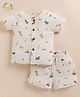 Cot & Candy Organic Cotton Half Sleeves Construction Theme Printed Jhabla With Coordinating Shorts Set - Cream