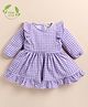 Cot & Candy Organic Cotton Full Sleeves Ruffles Detailed Checked Dress - Violet