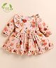 Cot & Candy Organic Cotton Full Sleeves Ruffles Detailed Floral Printed Dress - Peach