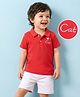 Mark & Mia Half Sleeves Polo T-Shirt & Shorts Set with Text Embroidery - Red & White