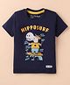 Little Darlings Sinker Knit Half Sleeves T-Shirt With Hipposurf Text Print - Navy Blue