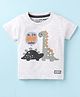 Little Darlings Sinker Knit Half Sleeves T-Shirt With Dino & Im New Here Text Print - Grey