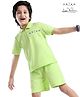 Arias Cotton Waffle Knit Half Sleeves Text Printed Polo T-Shirt & Shorts Set - Lime Green