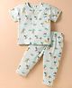 ToffyHouse Cotton Knit Half Sleeves Co-Ord Night Suit with Animal Print - Light Green