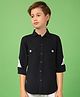MASHUP Cotton Full Sleeves Swiss Dot Embroidered Shirt - Black
