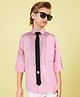 MASHUP Cotton Full Sleeves Abstract Designed Shirt With Tie - Pink