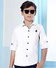 MASHUP Cotton Full Sleeves Solid Shirt - White