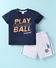 Simply Sinker Knit Half Sleeves T-Shirt & Shorts Set With Text Print - Navy Blue & White
