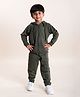 Kiddopanti Fleece Full Sleeves Brand Name Printed Coordinated Hooded Sweatshirt & Joggers Set - Military Green