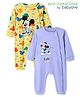 Babyoye Disney Interlock Knit Full Sleeves Rompers with Mickey Mouse Graphics Pack of 2 - Yellow & Lilac