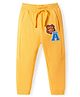 Babyhug Terry Knit  Full Length Cut & Sew Track Pants with Sport Theme & Text Print - Yellow