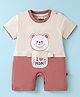 Mini Taurus Interlock Knit Half Sleeves Romper with Bear Print - Rose Gold