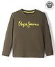 Pepe Jeans Cotton Full Sleeves T-Shirt with Brand Name Printed  - Olive Green