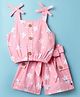 Dew Drops Poplin Woven Sleeveless Top & Shorts Co-Ord Set With Floral Print & Belt - Pink