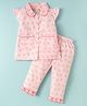 Dew Drops Poplin Woven Half Sleeves Peter Pan Collar Night Suit with Floral Print - Pink