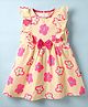 Dew Drops Cotton Woven Frill Sleeves Frock With Floral Print & Bow Applique - Light Yellow