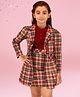 Cutecumber Checked & Glitter Detailed Dress With Full Sleeves Coordinating Shrug  Set - Maroon