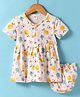 Ben Benny 100% Cotton Knit Half Sleeves Front Open Frock With Lemon Print & Bloomer - Light Pink
