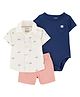 Carter's Cotton Knit Half Sleeves Printed Shirt & Shorts Set With Onesie - Navy Blue
