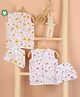 Mom's Home Organic Cotton Muslin Pack Of 2 Sleeveless Floral & Leaves Printed Jhablas With Coordinating Nappies Set - White & Peach
