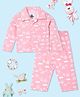 The Mom Store Cotton Knit Full Sleeves Bunny & Rainbow Printed Coordinating Night Suit Set - Pink