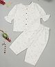 Little Ginnie Woolen Knit Full Sleeves Moon & Stars Printed Coordinating Winter Night Suit Set - White