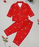 Little Ginnie Woolen Knit Full Sleeves Trees Printed Coordinating Winter Night Suit Set - Red