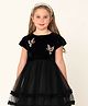 Cherry Crumble By Nitt Hyman Half Sleeves Beads Embellished Birds Designed Tiered Party Dress - Black