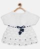 MayRa Knits Knitted Short Sleeves Self Design Lace Embellished Dress - White