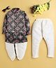 Jeet Ethnics Cotton Full Sleeves Ikat Printed Kurta Pyjama Dhoti With Jacket Set - Grey