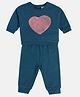 MINI KLUB Cotton Full Sleeves Heart Applique Detailed & Shimmered Top Pant Set - Blue