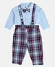 MINI KLUB Cotton Checked Dungaree With Full Sleeves Shirt & Bow Set - Blue