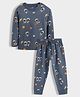 Orange Sugar Cotton Knit Full Sleeves Space Theme Printed Coordinating Tee & Pajama Set - Navy Blue