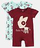 MINI KLUB Cotton Pack Of 2 Half Sleeves Dog & Zebra Printed Rompers - Green & Wine Red