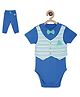 MINI KLUB Cotton Half Sleeves Bow Attached Striped Onesie With Pirate Life Text Patch Detailed Pant Set - Blue