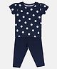 MINI KLUB Cotton Half Puffed Sleeves Polka Dots Printed Top & Pant Set - Navy Blue