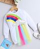 NAVKIYA G Fleece Full Sleeves Rainbow Frill Applique Detailed Sweatshirt Dress - White