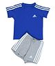 Adidas Kids Cotton Knit Half Sleeve T-Shirt & Shorts Set with Brand Logo Print & Tape Detailing - Blue & Grey