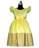 HEYKIDOO Satin Flutter Sleeves Floral Embroidered Sequins Embellished & Bow Applique Detailed Dress - Light Yellow