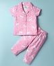 Smarty Girls Sinker Knit Half Sleeves Co-Ord Night Suit With Unicorn & Floral Print - Pink